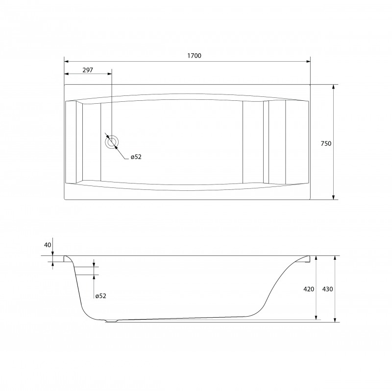 Акриловая прямоугольная ванна VIRGO 170х75