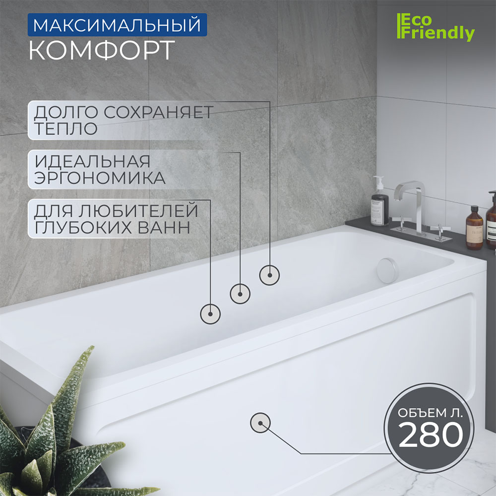 Ванна Мия прямоугольная 180*80см (только для шпилек и ножек) ПРОДАЕМ ДО ОКОНЧАНИЯ СКЛАДСКИХ ЗАПАСОВ в Уфе — купить с доставкой | Nova