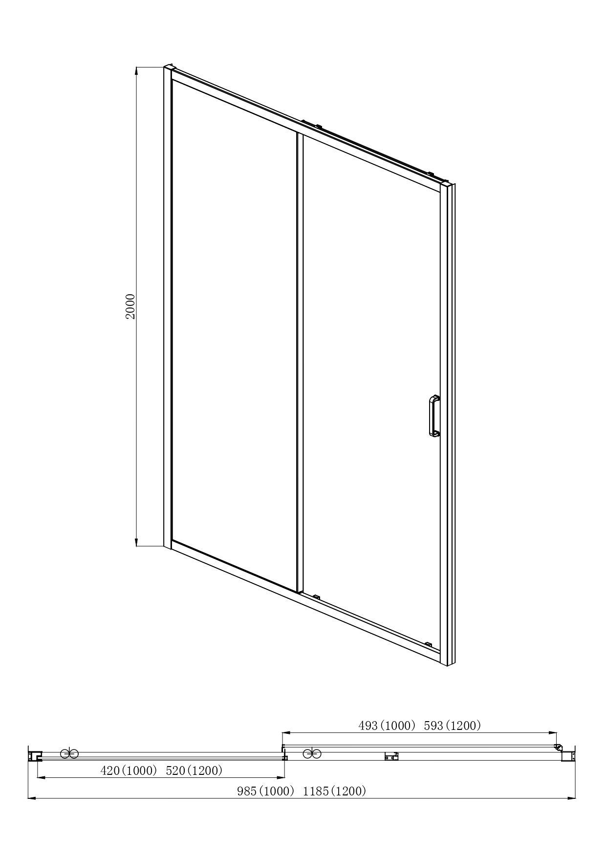 Душевая дверь двухэлементная, раздвижная1200x2000 профиль хром, стекло прозрачное в Уфе — купить с доставкой | Nova