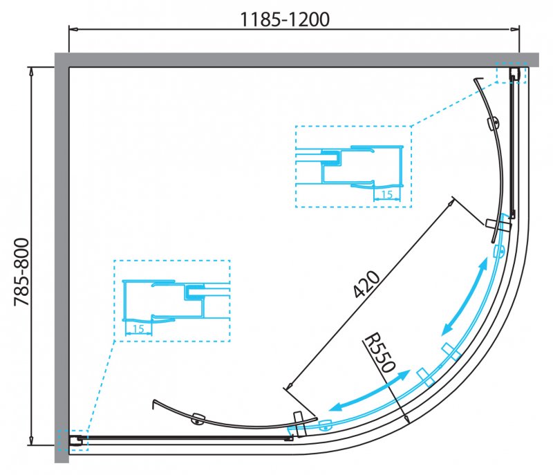 Душевой уголок DUE-RH-2 120х80-C-Cr прозрачное стекло