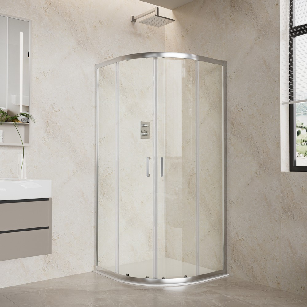 Душевой уголок 1/4 круга, двери раздвижные 900x900x2000, профиль хром, стекло прозрачное 6мм в Уфе — купить с доставкой | Nova