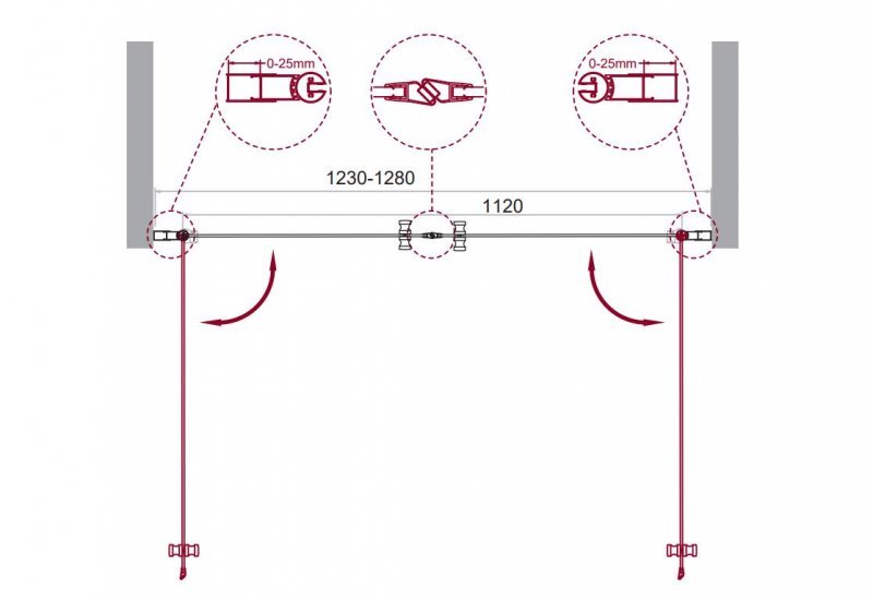 Душевая дверь в нишу ETNA-B-2 130-C-Cr- прозрачное стекло
