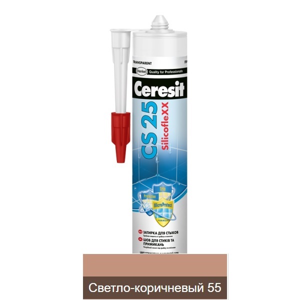 Затирка-герметик Ceresit CS 25 силиконовая Светло-коричневый 55 для герметизации угловых швов и стыков 280 мл
