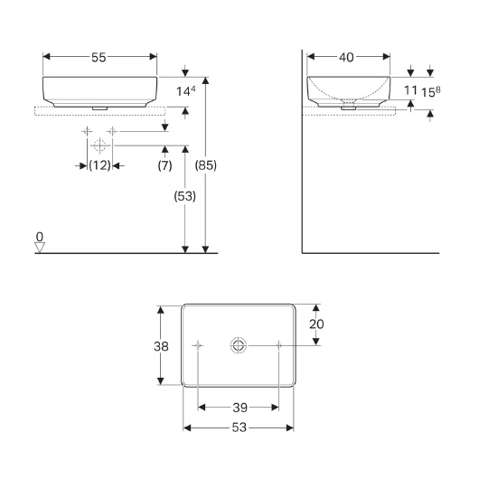 Geberit VariForm Раковина с установкой на столешницу прямоугольной формы, 55х40 см, без отв. под смеситель, без отв. перелива в Уфе — купить с доставкой | Nova