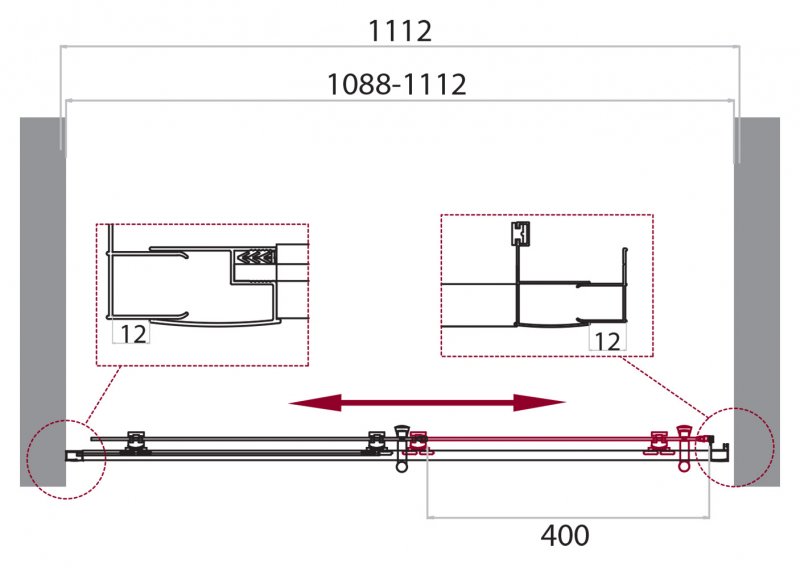 Душевая дверь в нишу UNO-195-BF-1-110-P-Cr стекло пунто