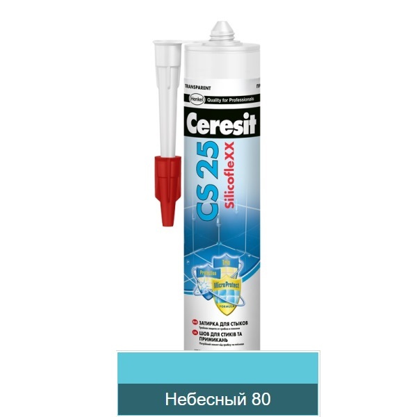 Затирка-герметик Ceresit CS 25 силиконовая Небесный 80 для герметизации угловых швов и стыков 280 мл
