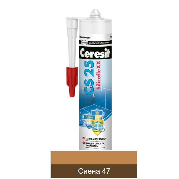 Затирка-герметик Ceresit CS 25 силиконовая Сиена 47 для герметизации угловых швов и стыков 280 мл