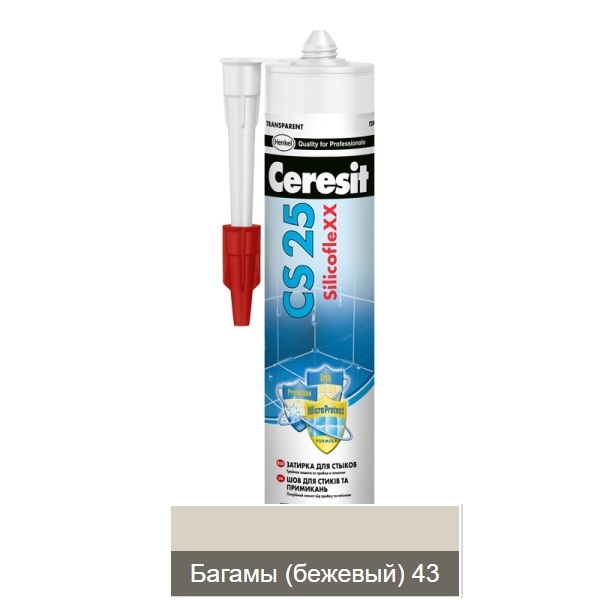 Затирка-герметик Ceresit CS 25 силиконовая Багама беж 43 для герметизации угловых швов и стыков 280 мл