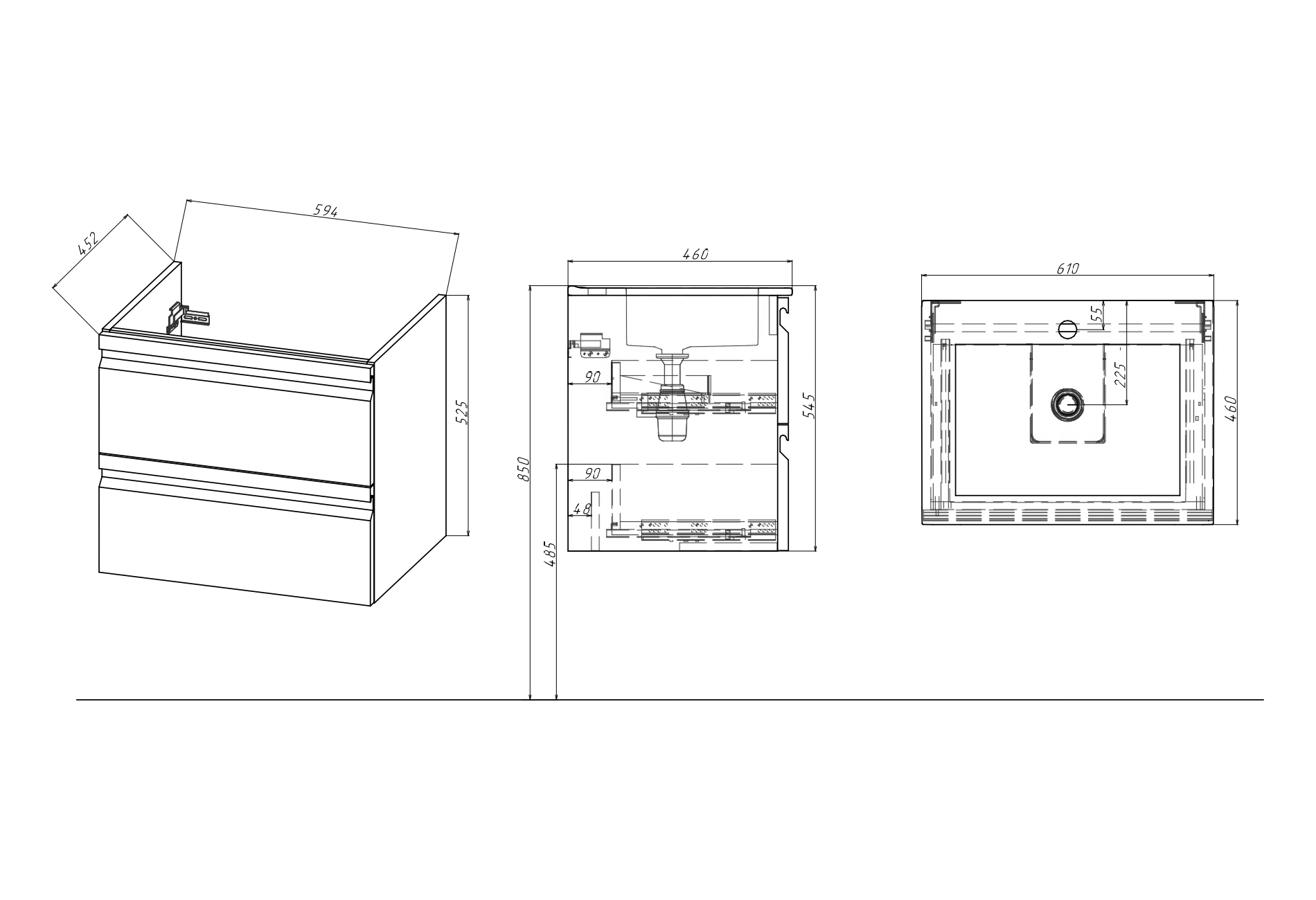 Комплект мебели: Тумба AQ70060-LG 60см ВЕГА с раковиной AQ0460-00, 2 ящика, цвет серый туман в Уфе — купить с доставкой | Nova
