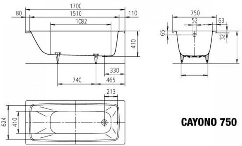 Ванна Cayono Мод.750 170х75x41 белый + easy-clean в Уфе — купить с доставкой | Nova