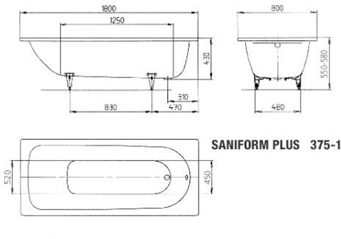 Ванна Saniform Plus Мод.375-1 180х80 белый + anti-sleap в Уфе — купить с доставкой | Nova