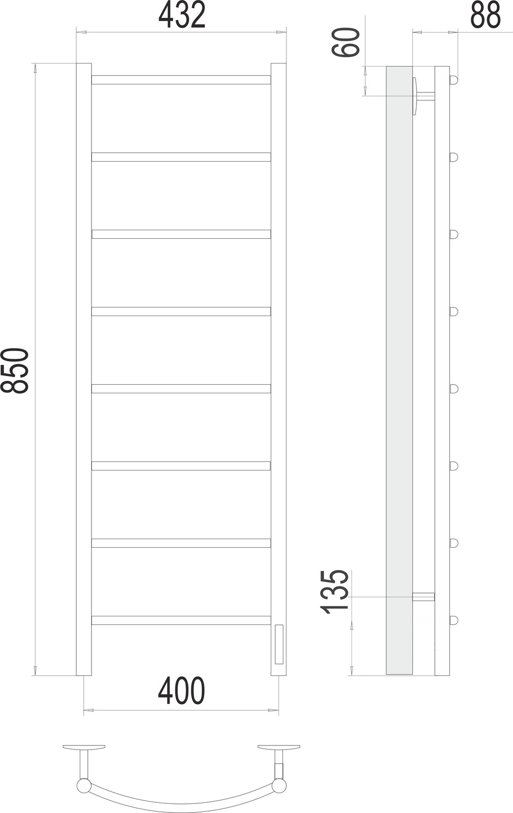 Классик П8 400х850 электро Полотенцесушитель Terminus в Уфе — купить с доставкой | Nova