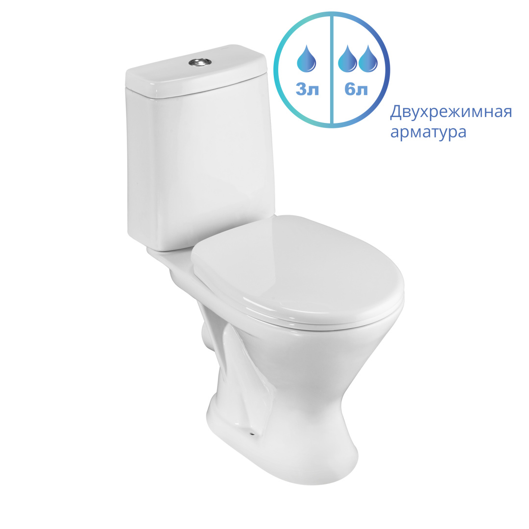Унитаз-компакт Грация белый, 2-х режимный, сидение полипропилен, гор вып в Уфе — купить с доставкой | Nova