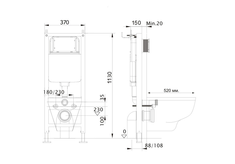 Aquatek Инсталляция для подвесного унитаза узкая Aquatek Standart 37, 1130*370*150 мм, +звукоизоляционная прокладка в Уфе — купить с доставкой | Nova