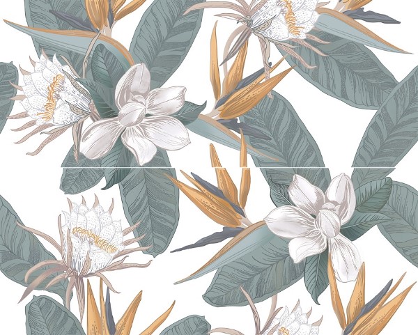 Керамическое панно Azori Calacatta Ivori Strelitzia 40,2x50,5 из частей 20,1x50,5
