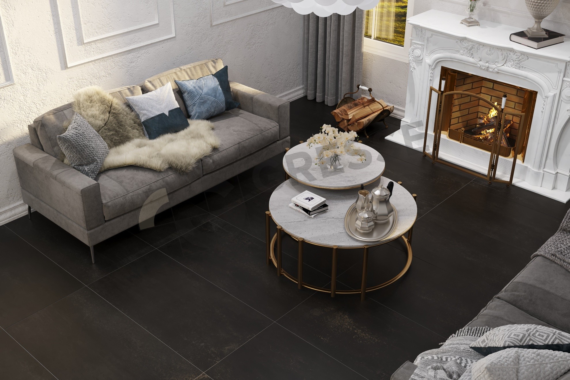 Керамический гранит Gresse GRS07-01 Madain-Plumb черный цемент 1200x600x10