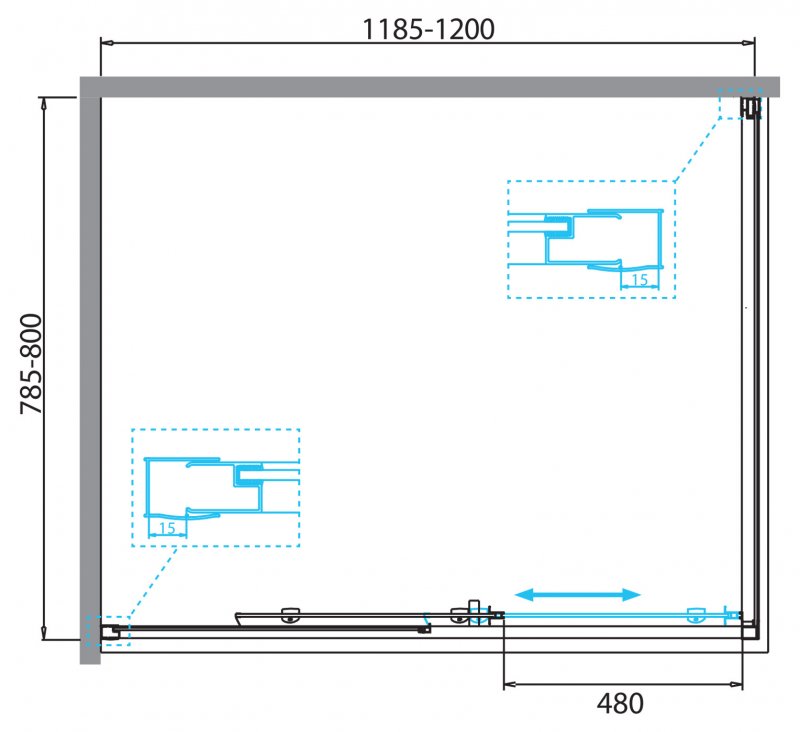Душевой уголок DUE-AH-1 120х80-C-Cr прозрачное стекло