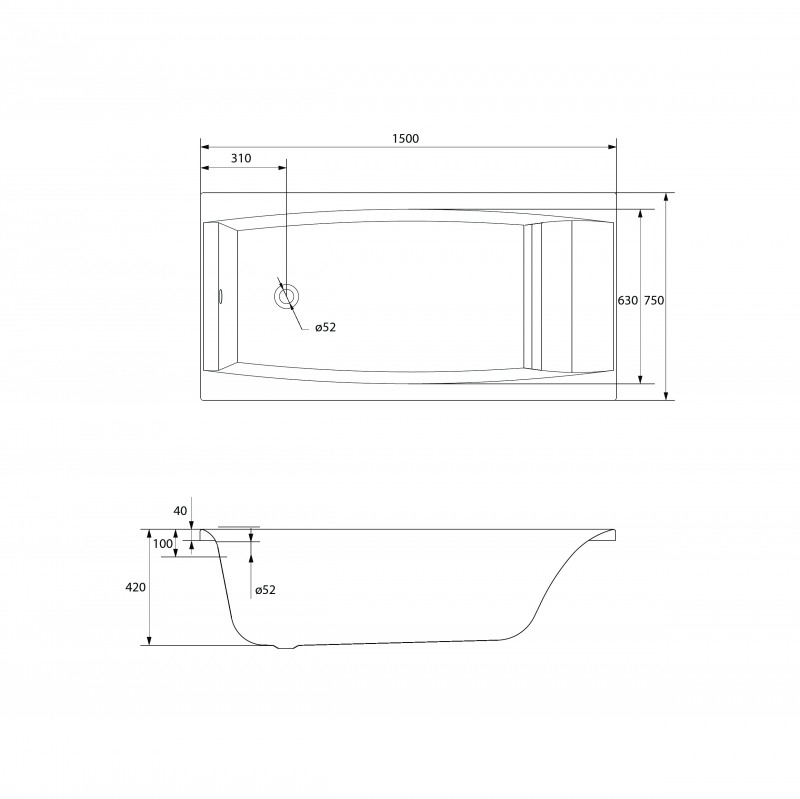 Акриловая прямоугольная ванна VIRGO 150х75