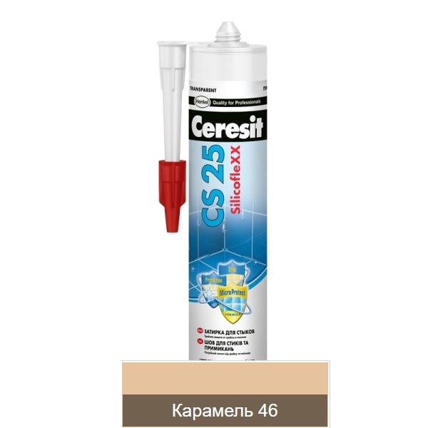 Затирка-герметик Ceresit CS 25 силиконовая Карамель 46 для герметизации угловых швов и стыков 280 мл
