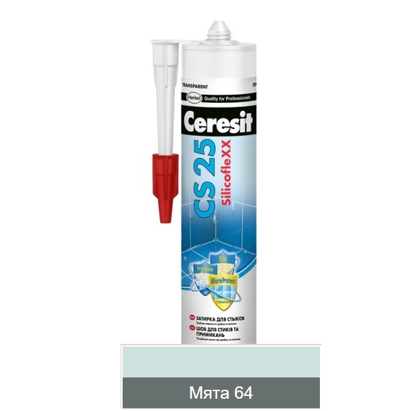 Затирка-герметик Ceresit CS 25 силиконовая Мята 64 для герметизации угловых швов и стыков 280 мл