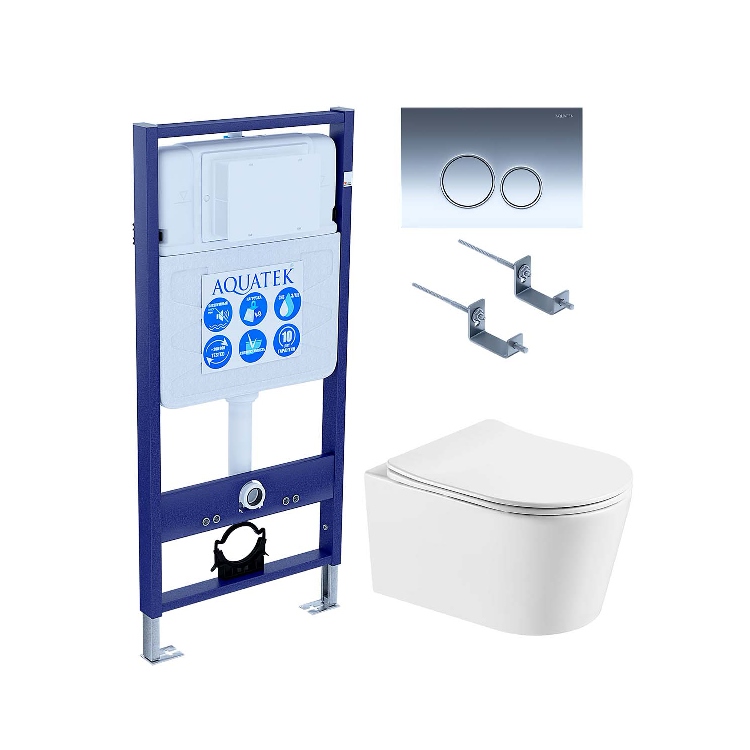 Комплект SET AQUATEK ОБЕРОН T KDI18 (унитаз + инсталляция + звукоизоляционная прокладка + крышка-сиденье soft-close + крепления к стене + панель смыва)