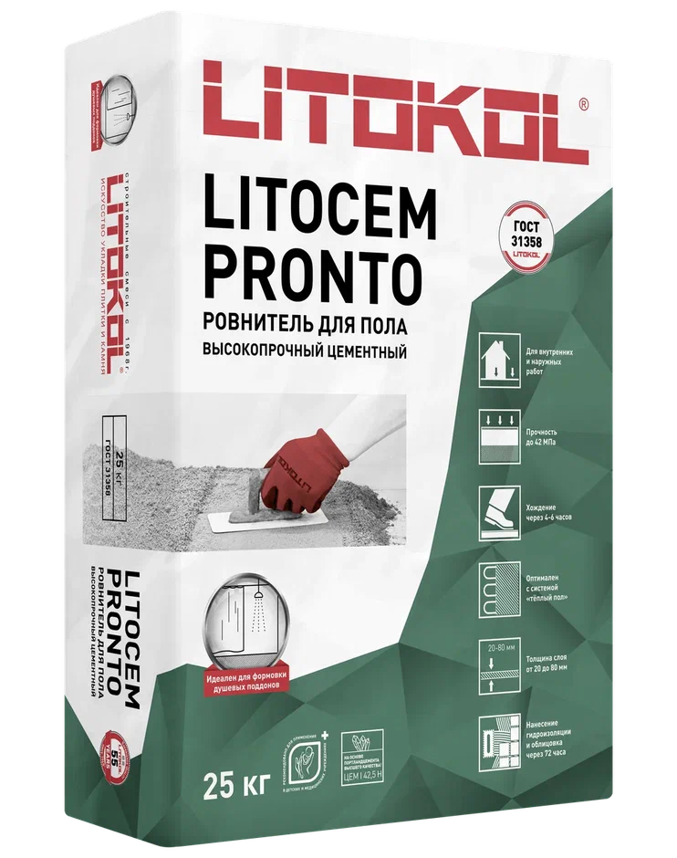 Ровнитель LITOCEM PRONTO на цементной основе 25 кг