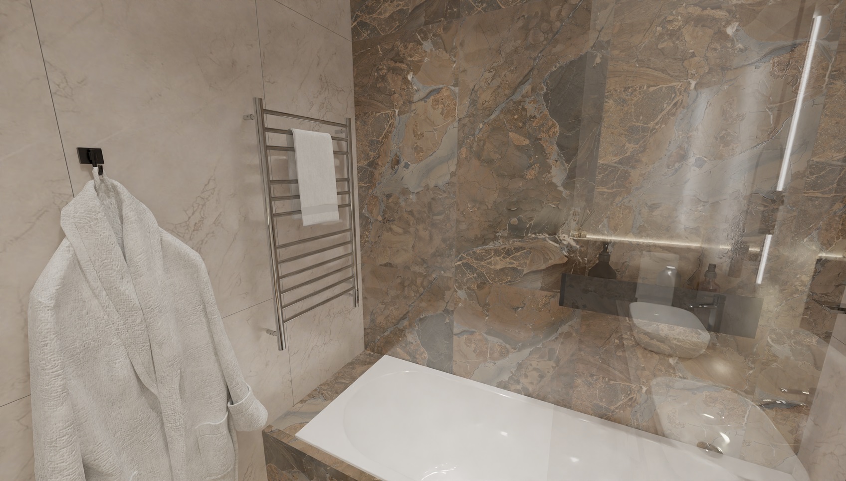 Функциональная ванная с элементами дерева