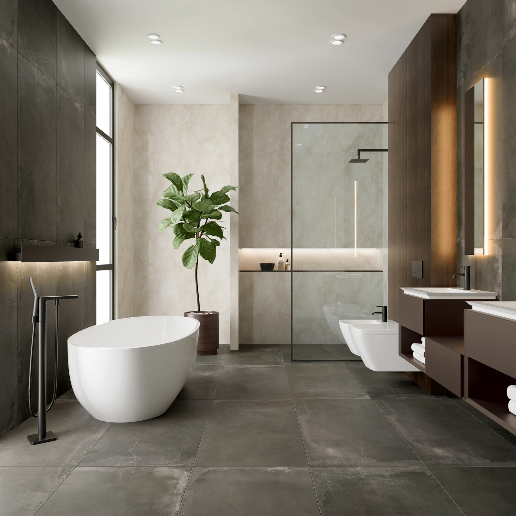 Керамический гранит Идальго Концепта Парете темный структурный SR 60x120