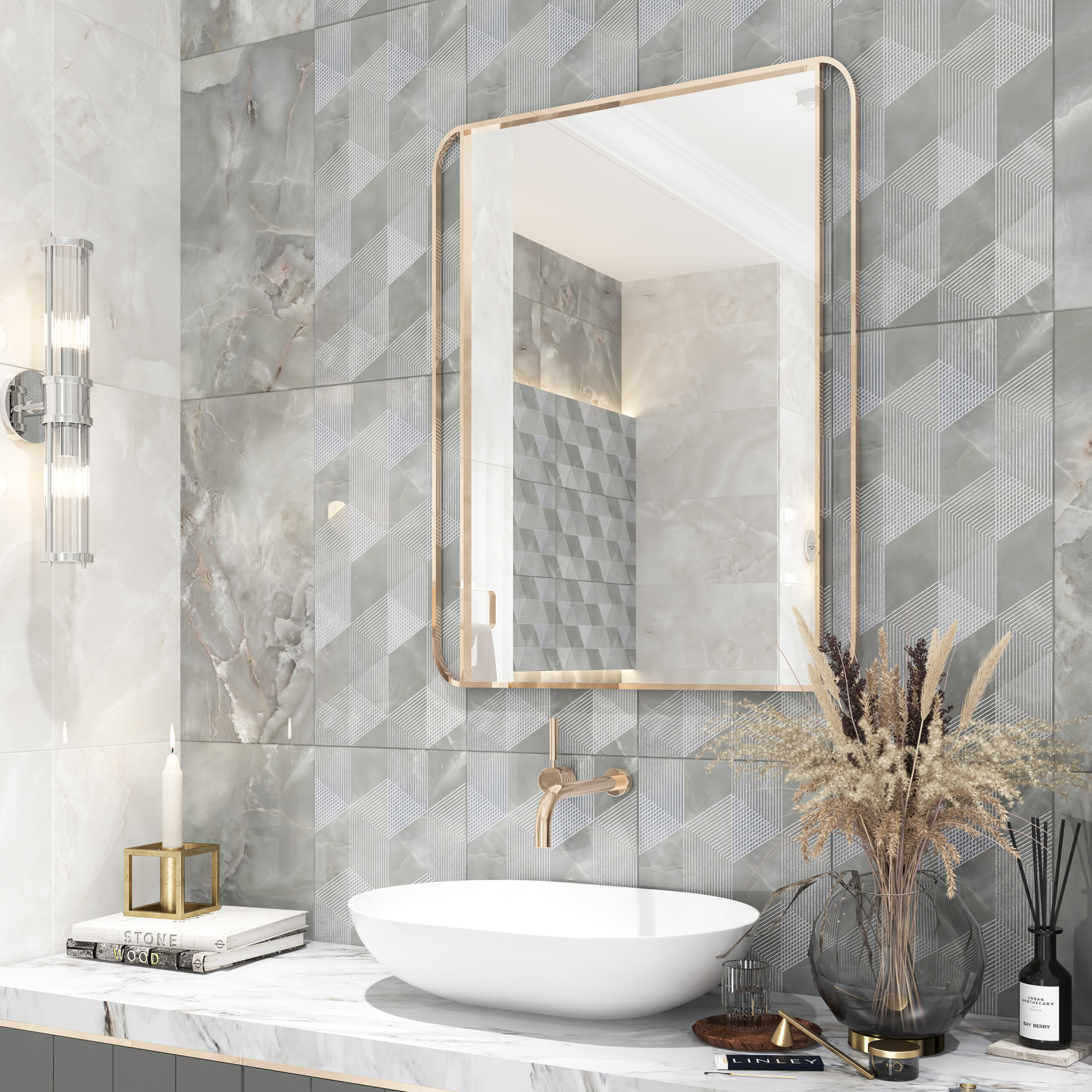 Керамический декор Azori Opale Grey Geometria 315x630