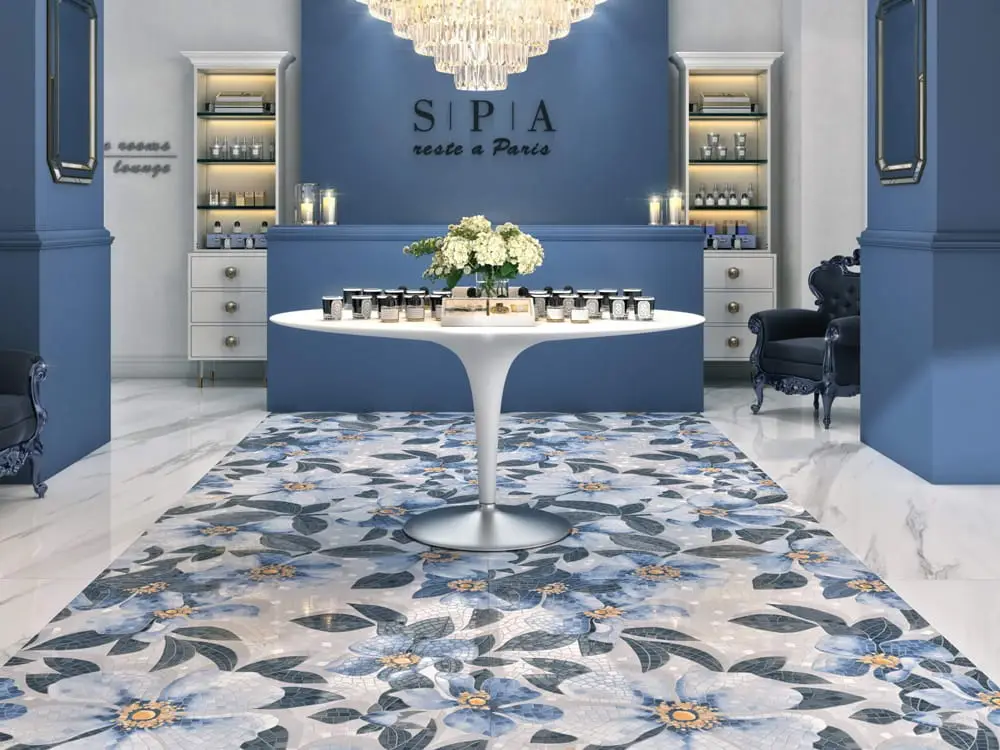 Керамический гранит Розелла SG591002R синий декорированный лаппатированный 119,5х238,5