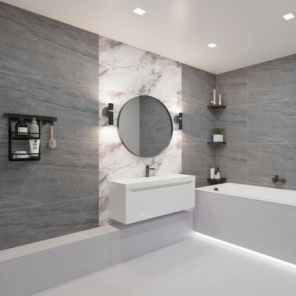 Керамический гранит Wan Sheng Lande камень бело-коричнево-черный Baby Face L1271 600x1200