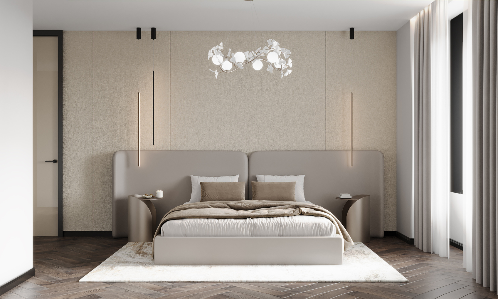 Бамбуковая панель Bonaparte Plane textile beige carbon matt 1080*2800*8 (1шт.=3.024 кв.м.) connect