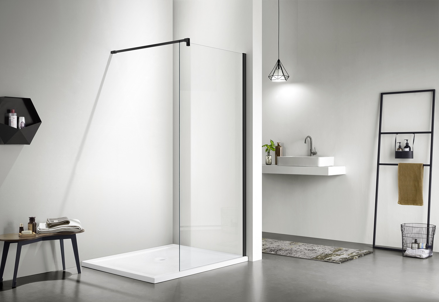 Душевая перегородка Walk in с держателем 200х90, черный матовый