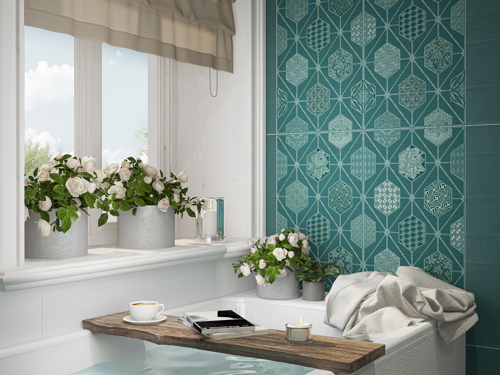 Керамический декор Azori Devore Indigo Geometria 31,5x63,0