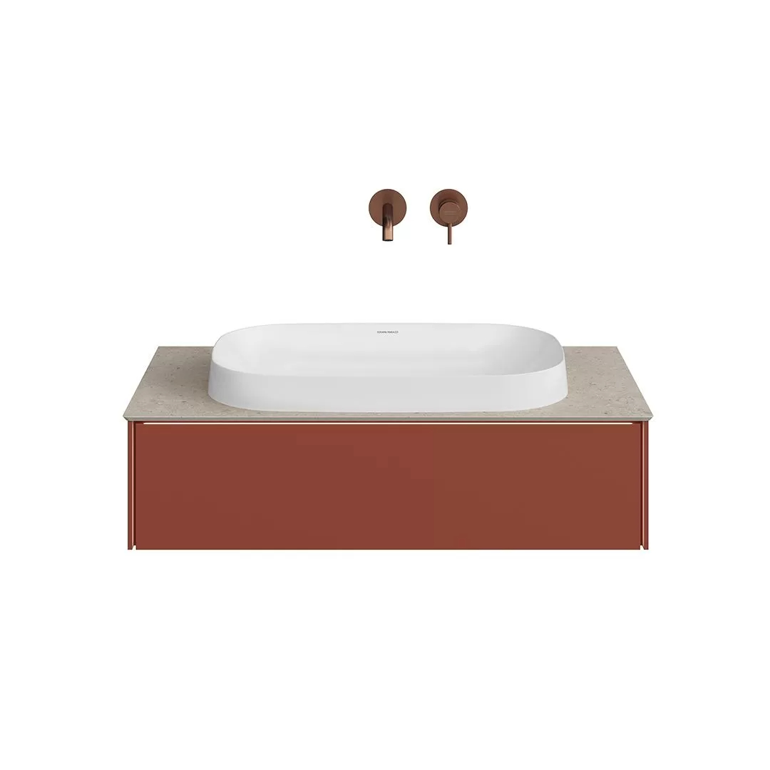 Столешница из керамогранита для раковин, встраиваемых сверху, Риккарди 90 см, бежевый матовый (без отв. под смеситель)