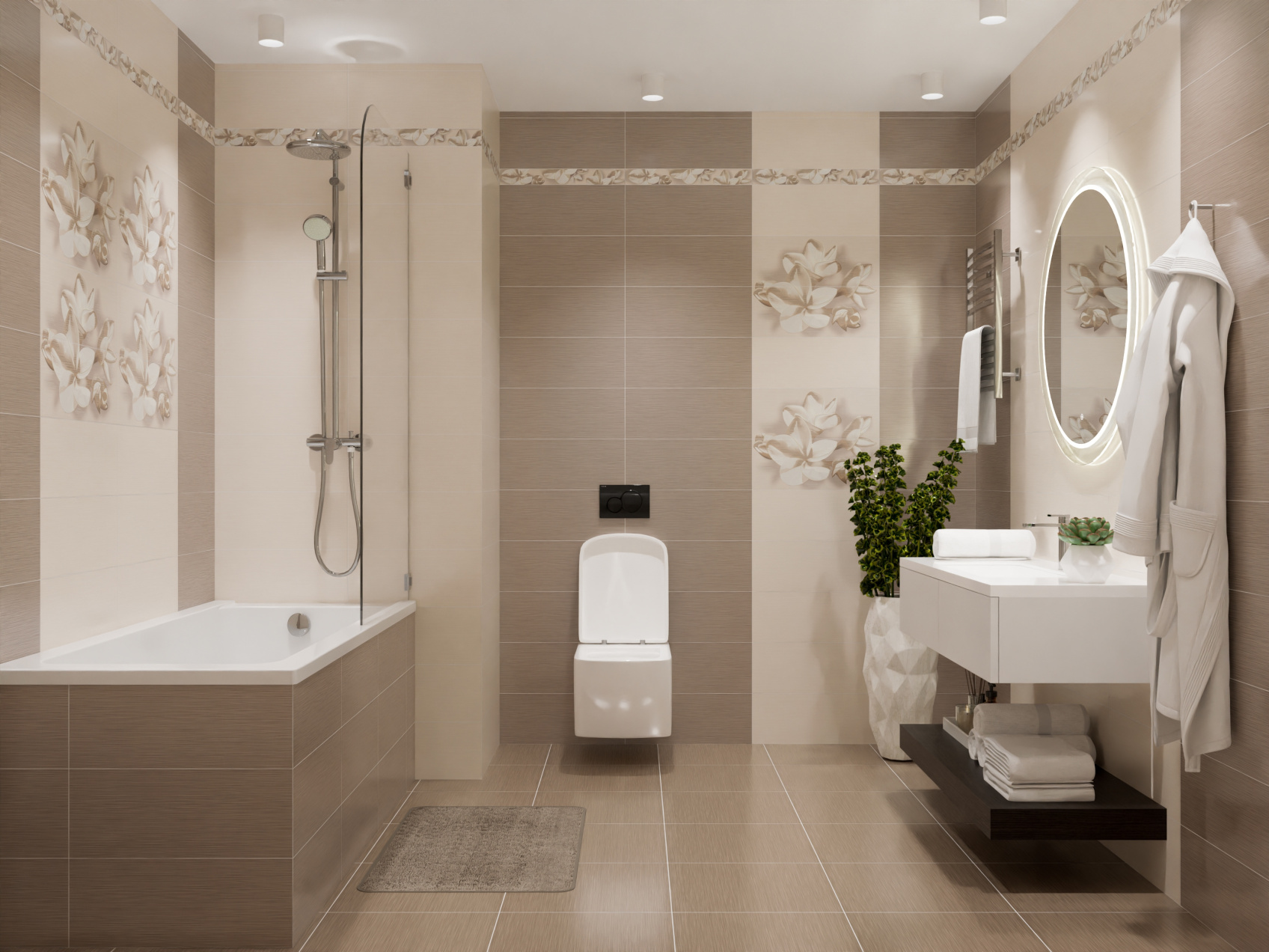 Керамический бордюр Azori Amati Plumeria Beige 50,5x6,2