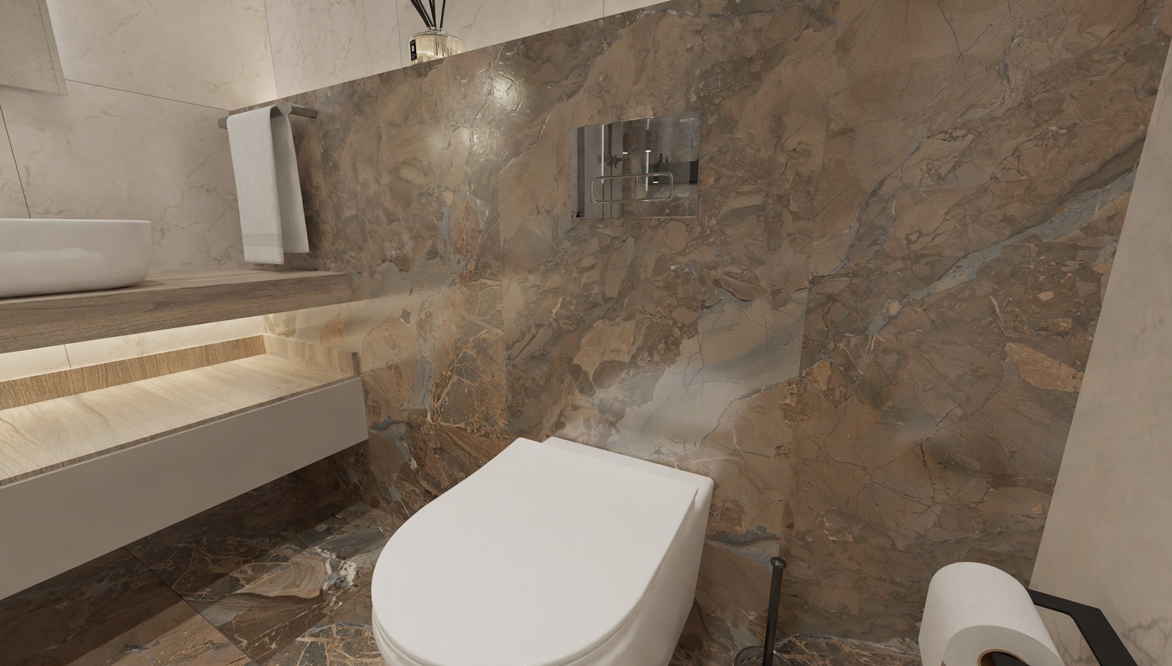 Функциональная ванная с элементами дерева