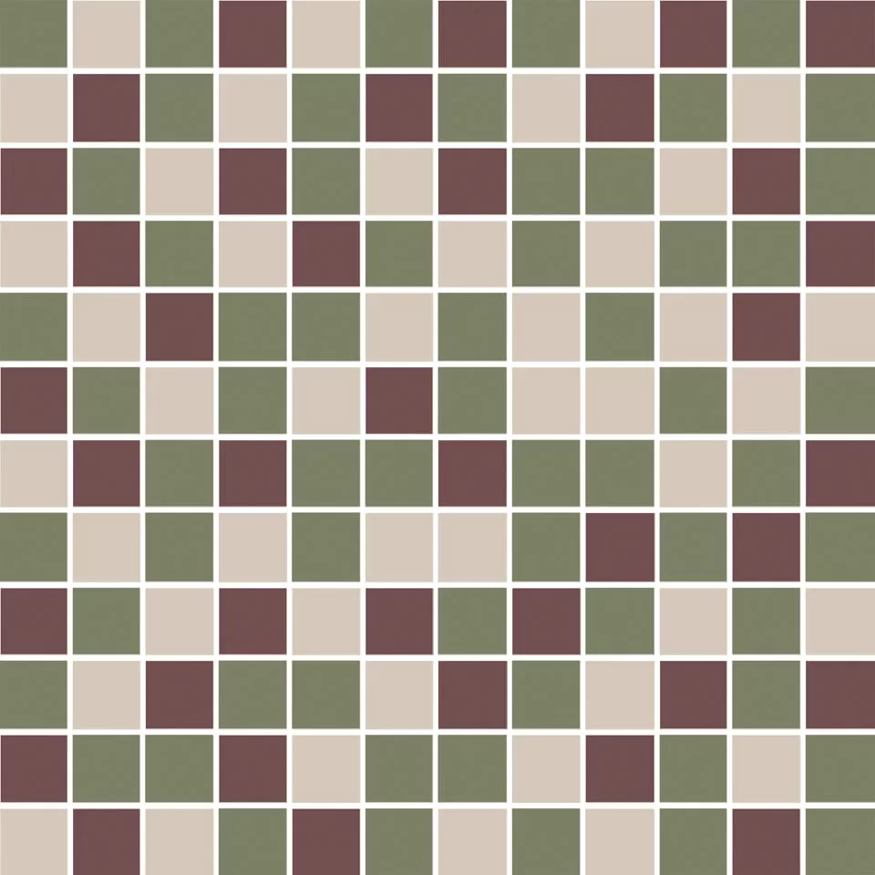 Керамический декор Kerama Marazzi Темари мозаичный микс зелёный, бордовый, бежевый светлый матовый 29.8x29.8