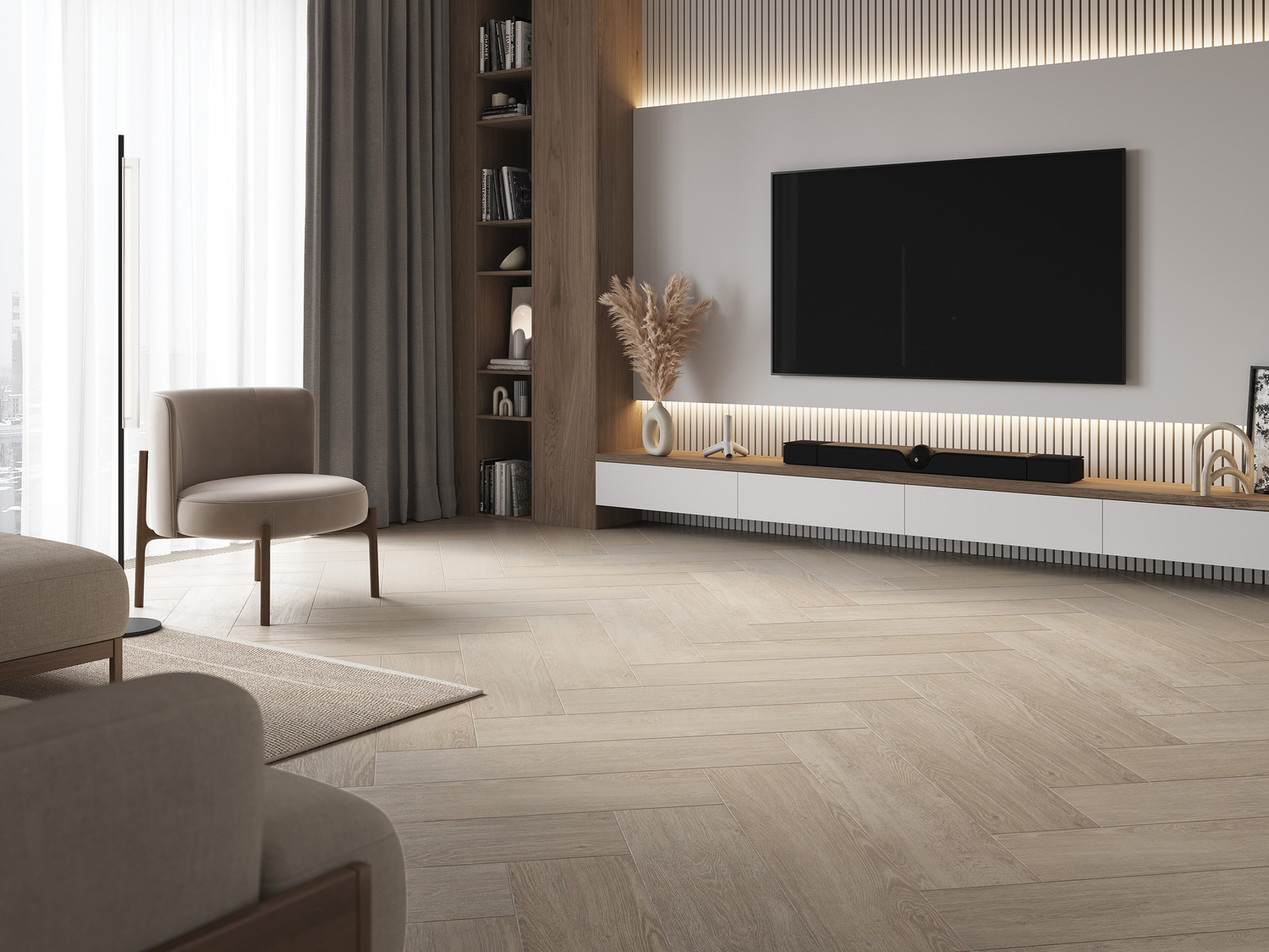 Керамический гранит Cersanit Woodberry светло-серый ректификат рельеф A17757 21,8x89,8