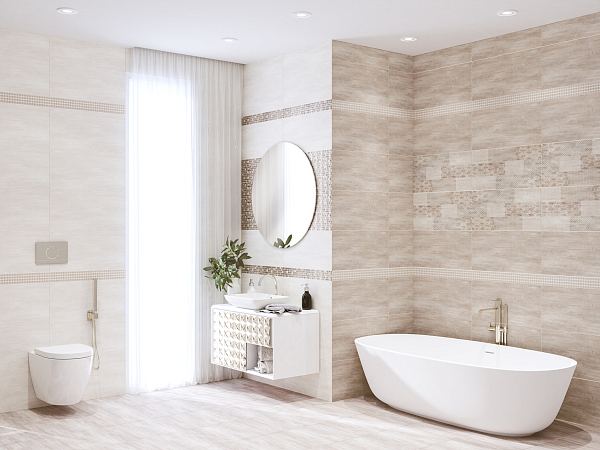 Керамический бордюр Azori Pandora Latte Geometry 63,0x7,5 в Уфе — купить с доставкой | Nova