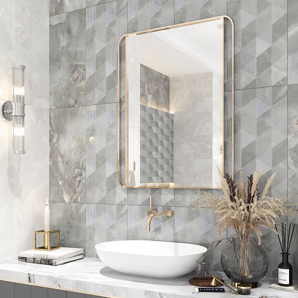 Керамический декор Azori Opale Grey Geometria 315x630 в Уфе — купить с доставкой | Nova