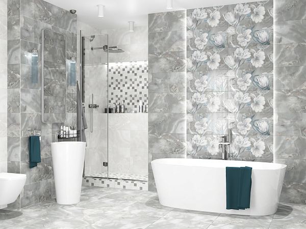 Керамическое панно Azori Opale Grey Flower 63,0 х 63,0 из частей 31,5 х 63,0 в Уфе — купить с доставкой | Nova