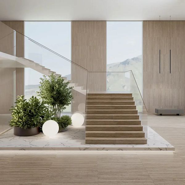 Керамическая ступень Kerama Marazzi Про Травертин KM6012G0771RGCF фронтальная клееная бежевая темная матовая обрезная 33x119,5x0,9 в Уфе — купить с доставкой | Nova
