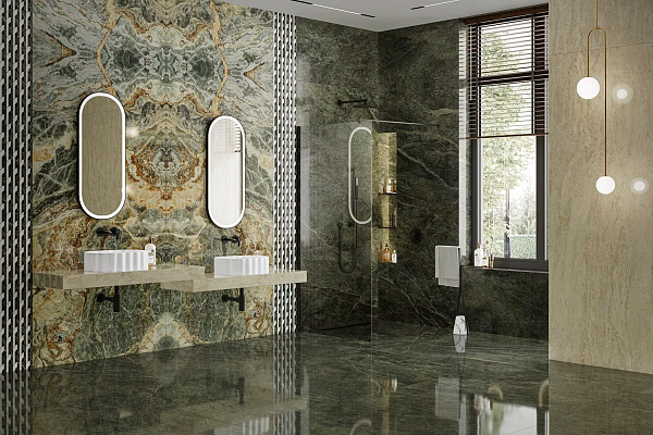 Керамический гранит Kerama Marazzi Риальто Нобиле SG649222R зеленый темный лаппатированный обрезной 60х60 в Уфе — купить с доставкой | Nova