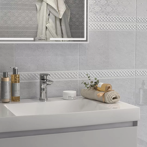 Керамическая плитка Kerama Marazzi Мотиво 6424 серый светлый глянцевый 25х40 в Уфе — купить с доставкой | Nova